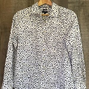 Talbots Non-Iron dainty dot black/gold on white Print Button Down Shirt 12P NWOT